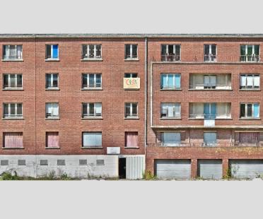 Non-georeferenced orthomosaic of a building facade