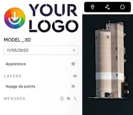 Modèle 3D affiché dans un logiciel avec la possibilité de personnalisation de logo par l'utilisateur.