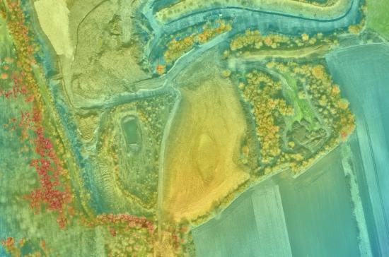 Transparency view with a color gradient illustrating the elevation differences of a geographical site.