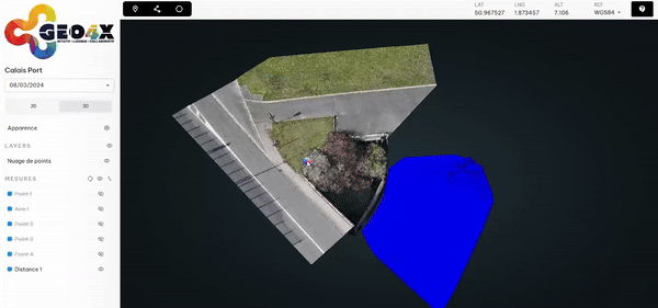 Topographic profile cut combining land and bathymetric surveys by drones.