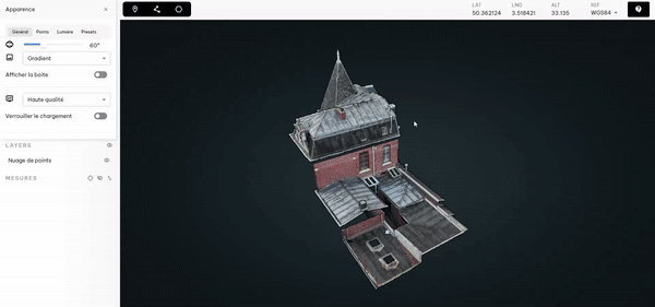 Mesures instantanées sur une couverture en zinc via un logiciel spécialisé.