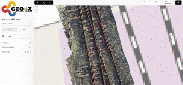 Zoom détaillé au millimètre sur un incident ferroviaire pour analyse fine.